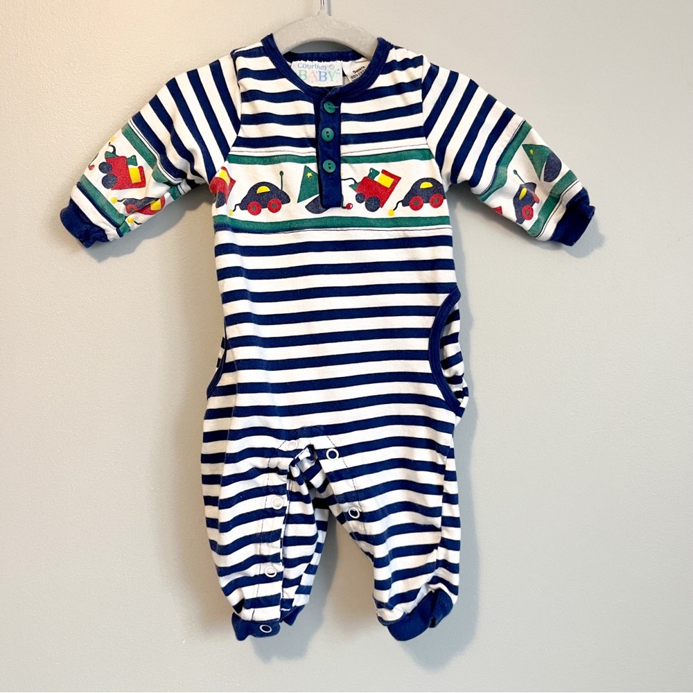Vintage Striped Blue and White Baby One Piece Romper